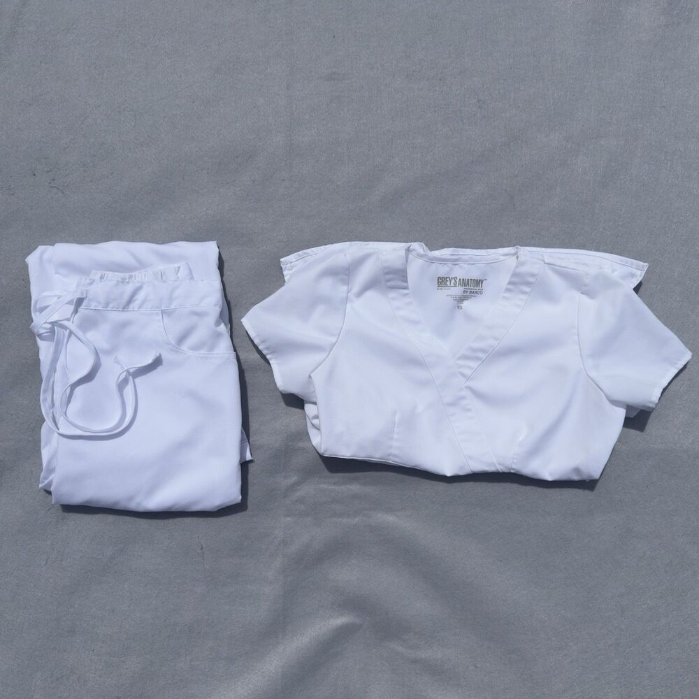 Grey's Anatomy by Barco Women's White Scrub Set Top & Pants XS